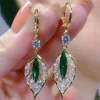 Green Gemstone Leaf Earrings (1pair)