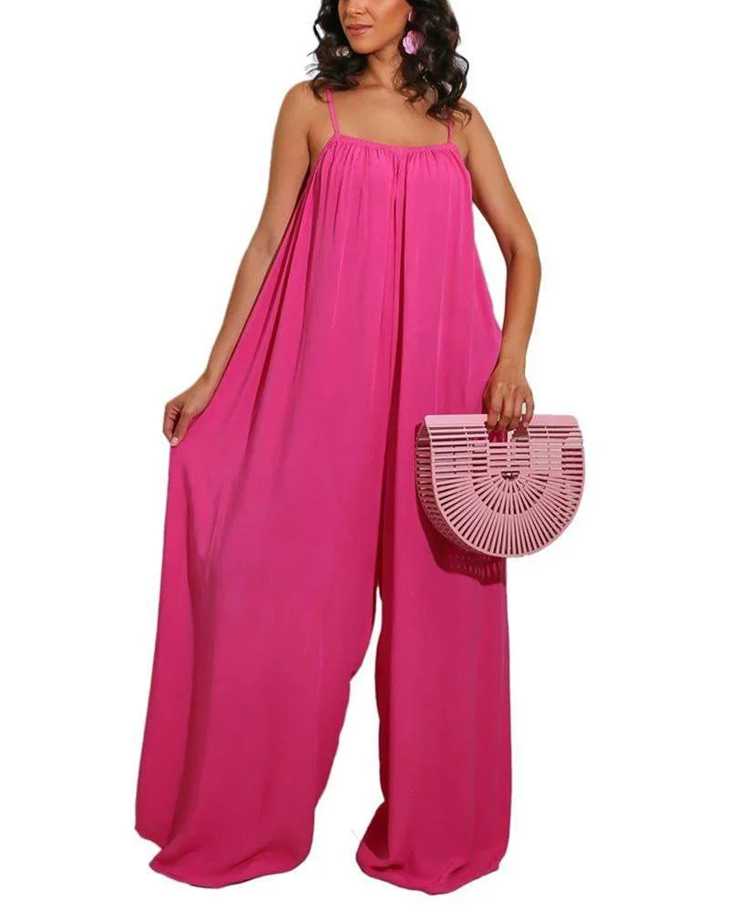 Solid Color Casual Suspender Women's Jumpsuit
