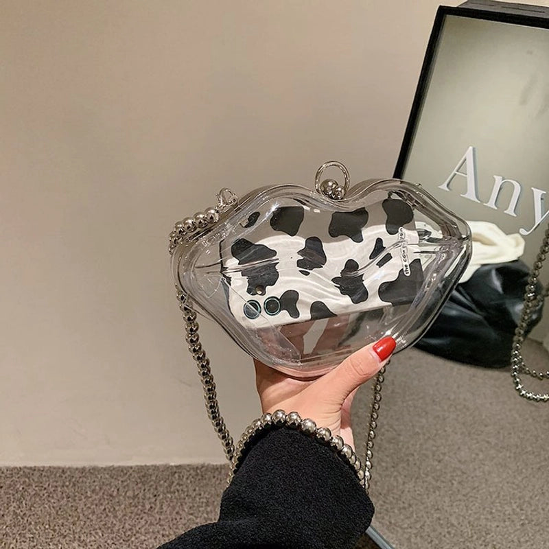 Women’s Small Arylic Mouth Streetwear Lip Shape Lock Clasp Shoulder Bag Crossbody Bag