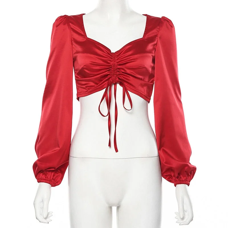 Red long sleeve crop top women sexy low cut ladies tee shirts shirt clothes tshirt vintage punk clothing tee clothes vintage tee