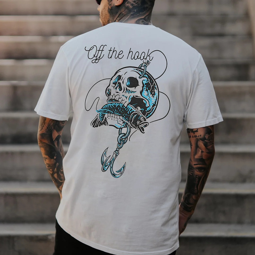 OFF THE HOOK Skull Fishhook Print Men's T-shirt