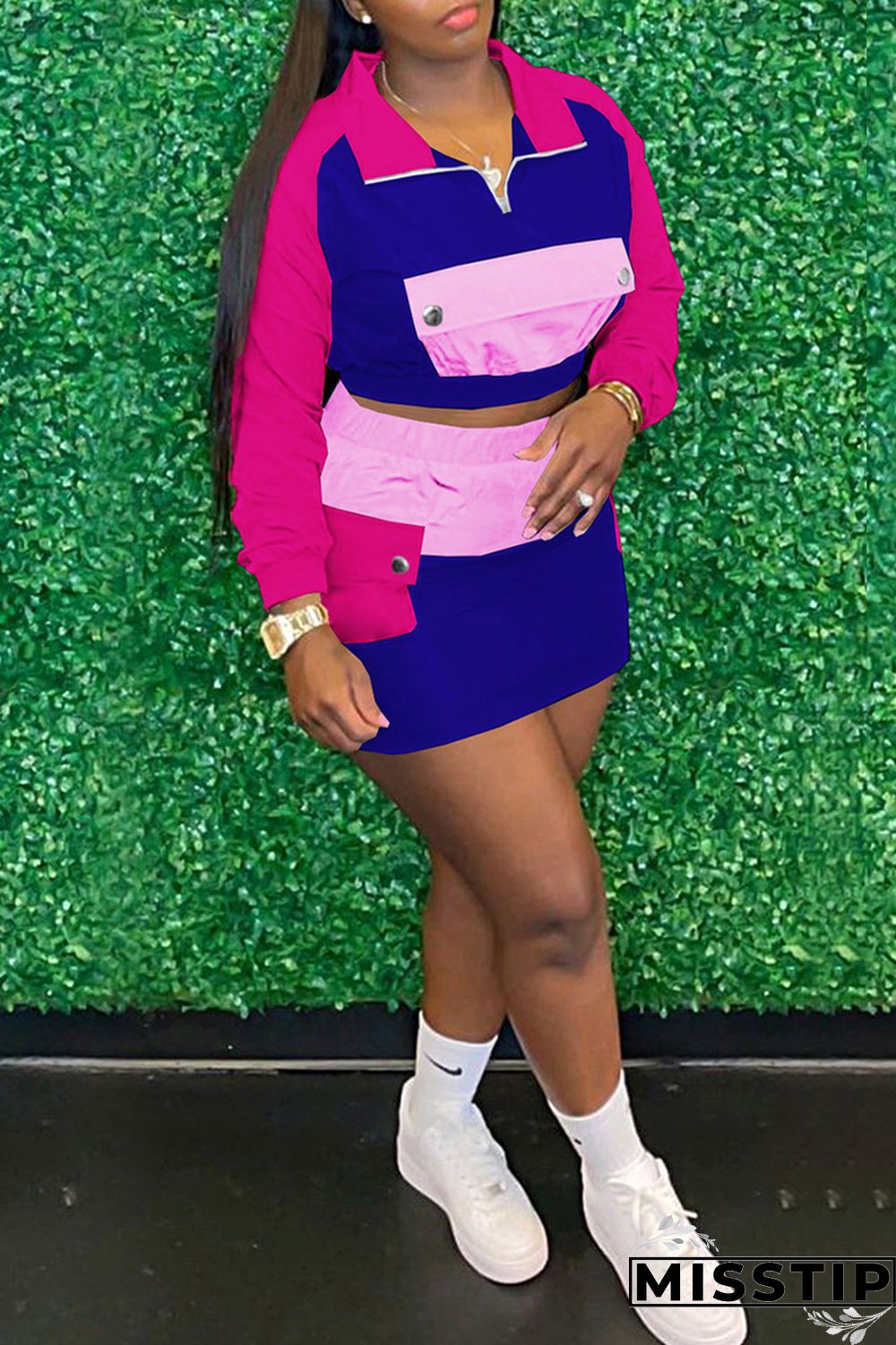 Cream White Fashion Casual Patchwork Basic Turndown Collar Long Sleeve Two Pieces