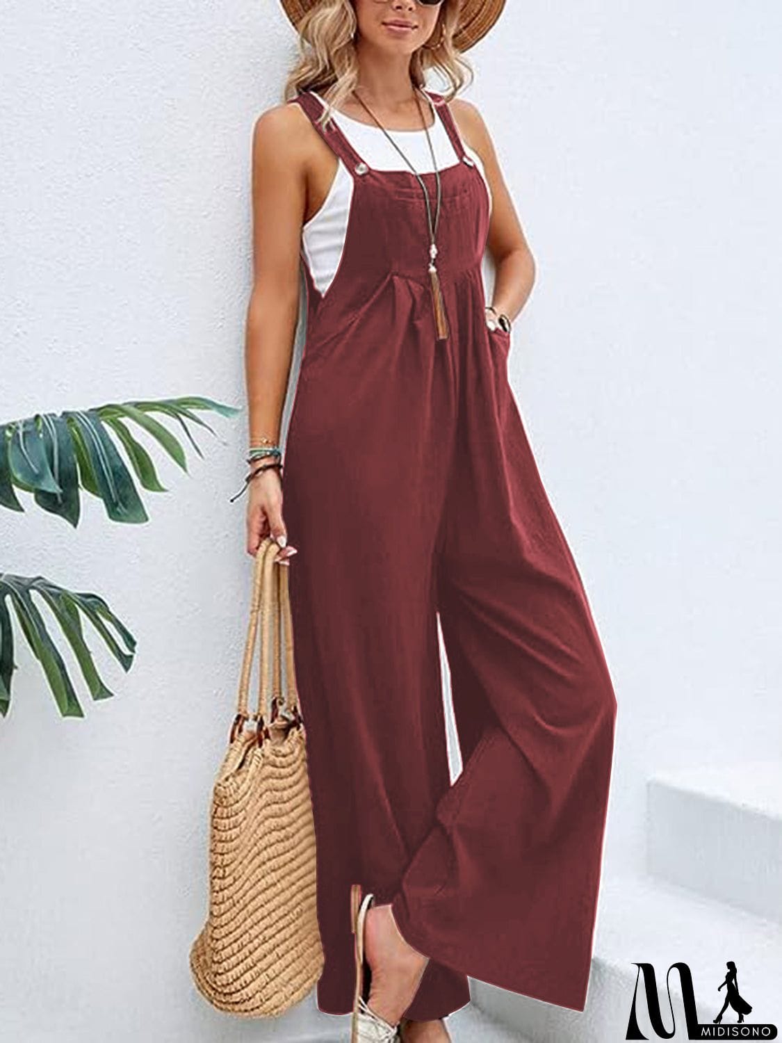 MidiSono - Full Size Wide Leg Overalls with Pockets