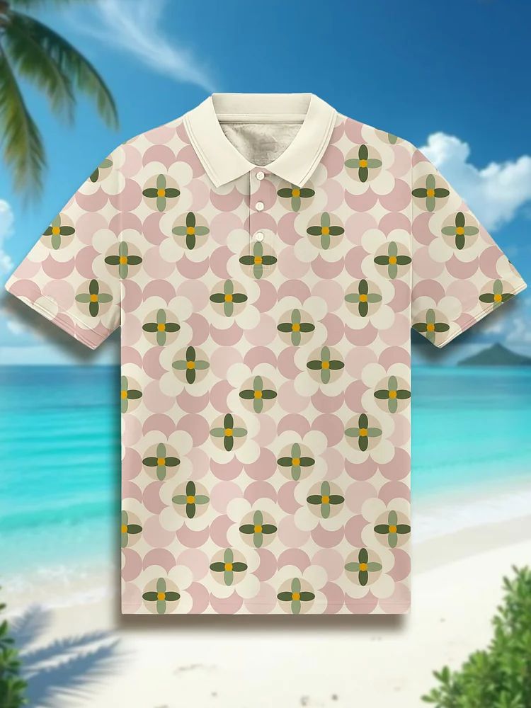 Men's Geometric Flowers Art Print Short Sleeve Shirt