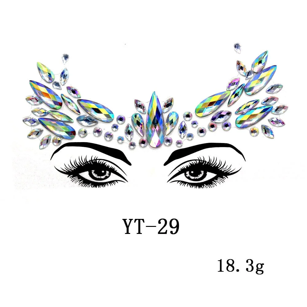 Sexy Style Rhinestone Acrylic Self-adhesive Jewelry Face Creative Tattoo Body Art Jewelry Masquerade Eyes Beauty Makeup Sticker