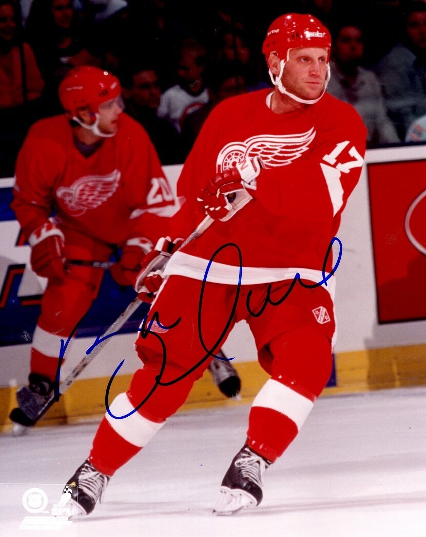 Signed 8x10 BRETT HULL Detroit Red Wings Photo Poster painting - COA