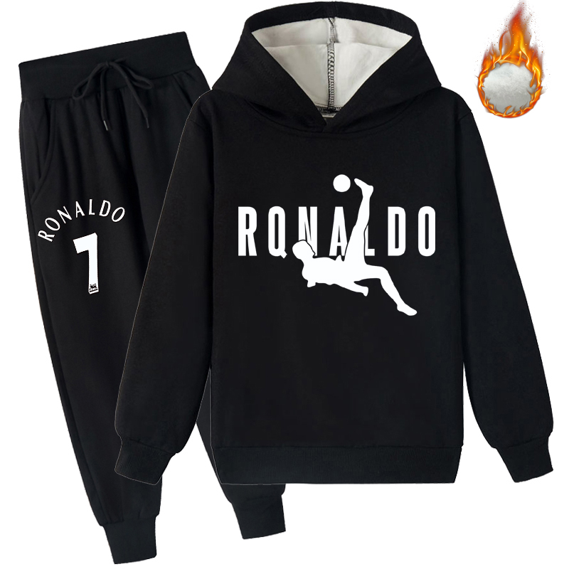 Mayoulove Ronaldo Fleece Hoodie Set for Kids - Trendy Boys  Girls Sportswear, Perfect Gift for Soccer Fans-Mayoulove