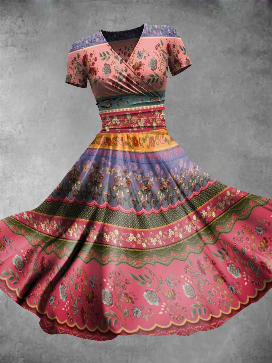 Women's Vintage Flower Art Casual Maxi Dress