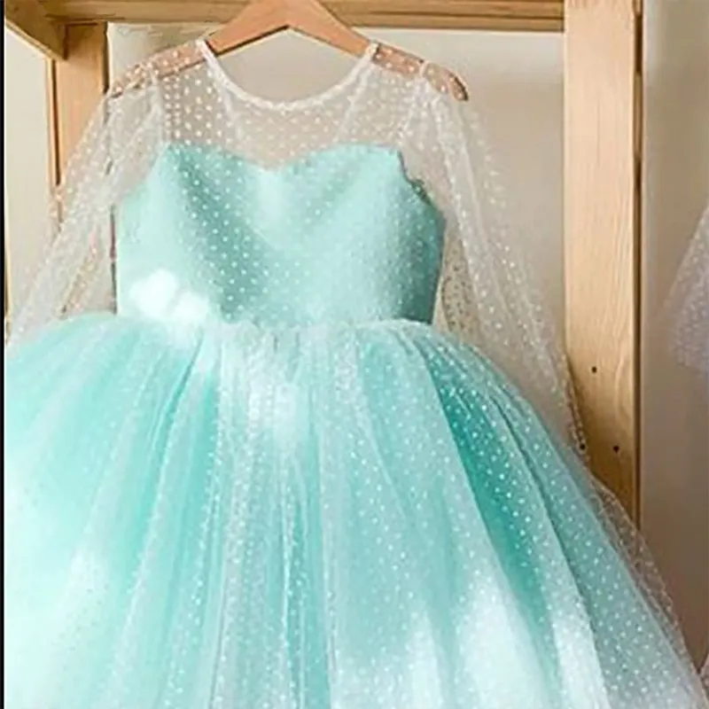 Fancy Girls Dress Birthday Party Princess Dress Lace Kids Ball Gown Elegant Dress Casual Children Tulle Dots Dress Size 4-10T