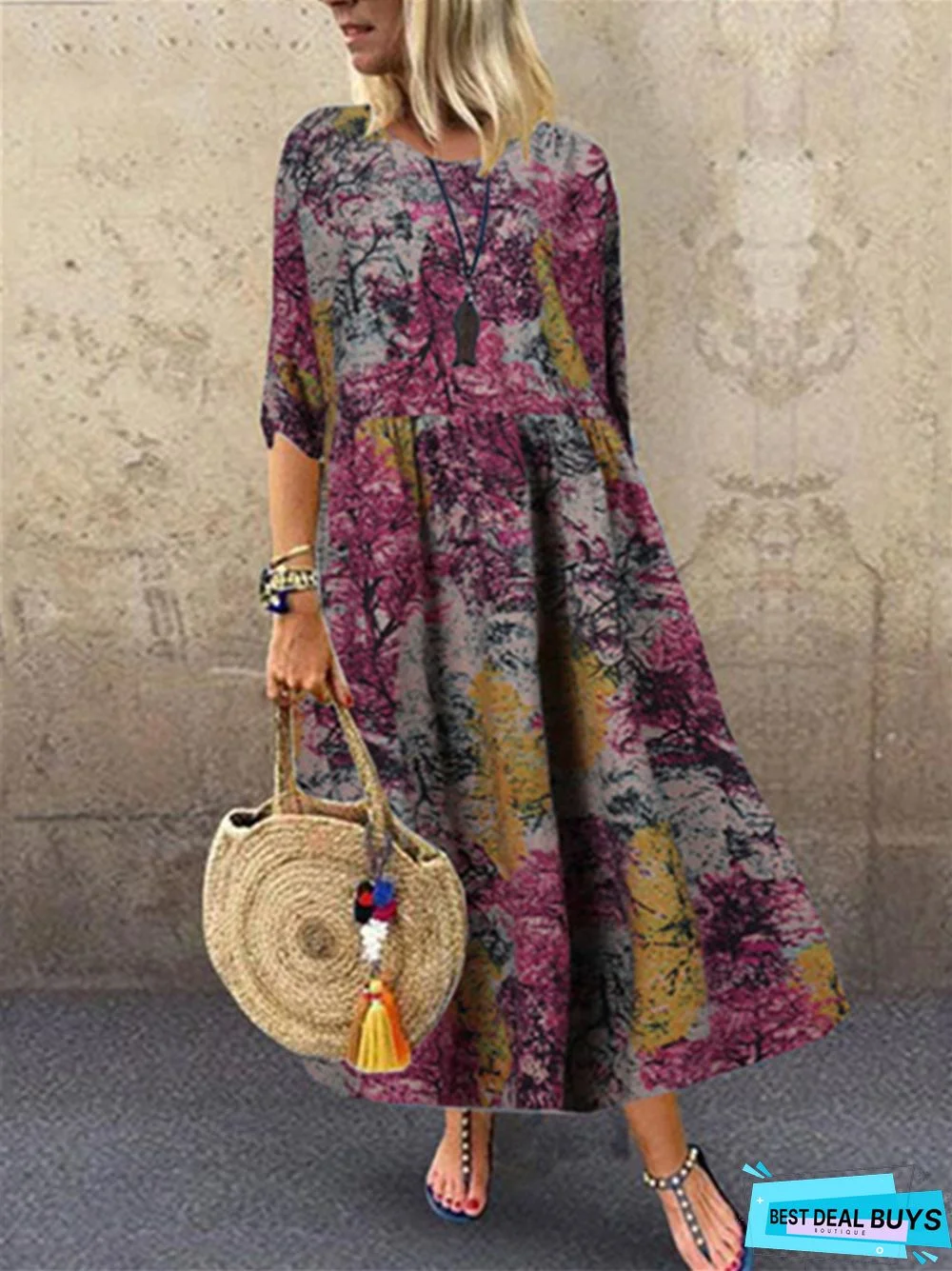 New Summer Printed Casual Dress Long Skirt