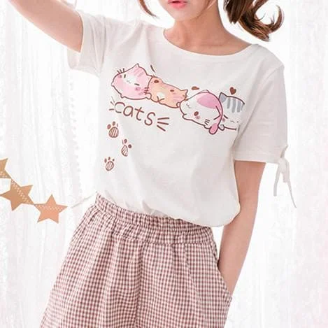 Kawaii White Chubby Kitty T-shirt SP179879