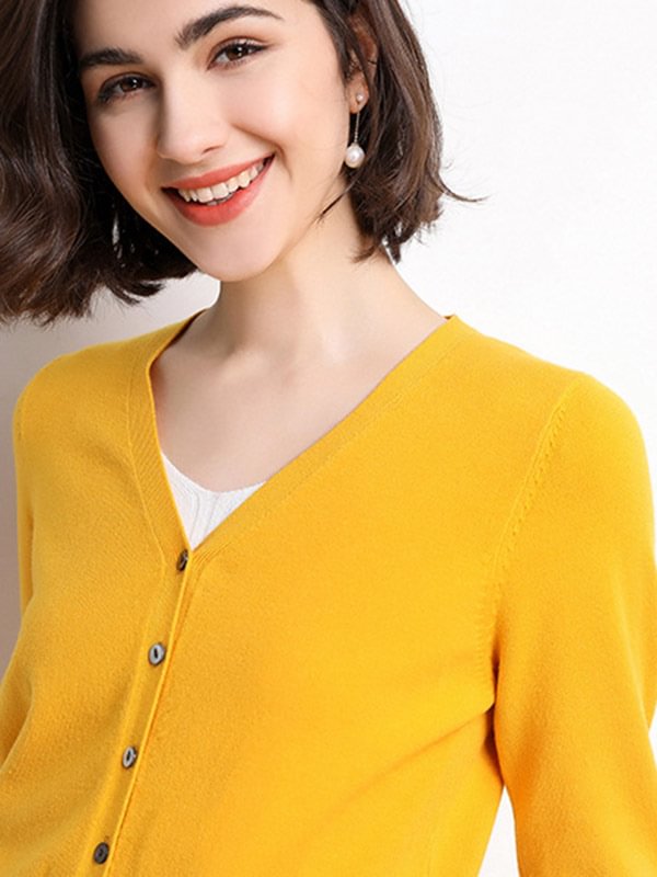 Stylish Simple 12 Colors V-Neck Single-Breasted Long Sleeve Knitwear