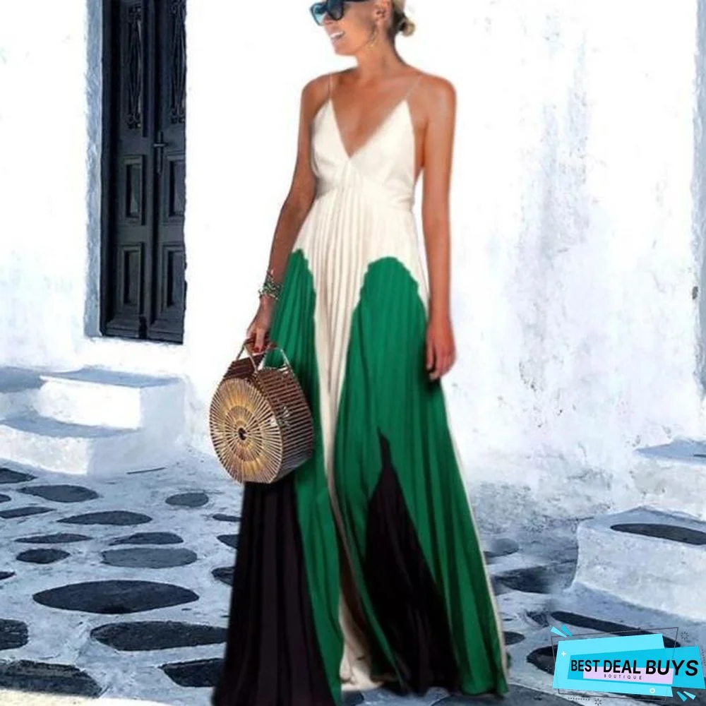 Sexy V-Neck Sleeveless Sling Maxi Dress