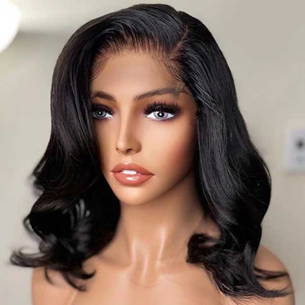 Junoda Side Part Body Wave Short Bob Wigs Shoulder Length Human Hair Lace Wig
