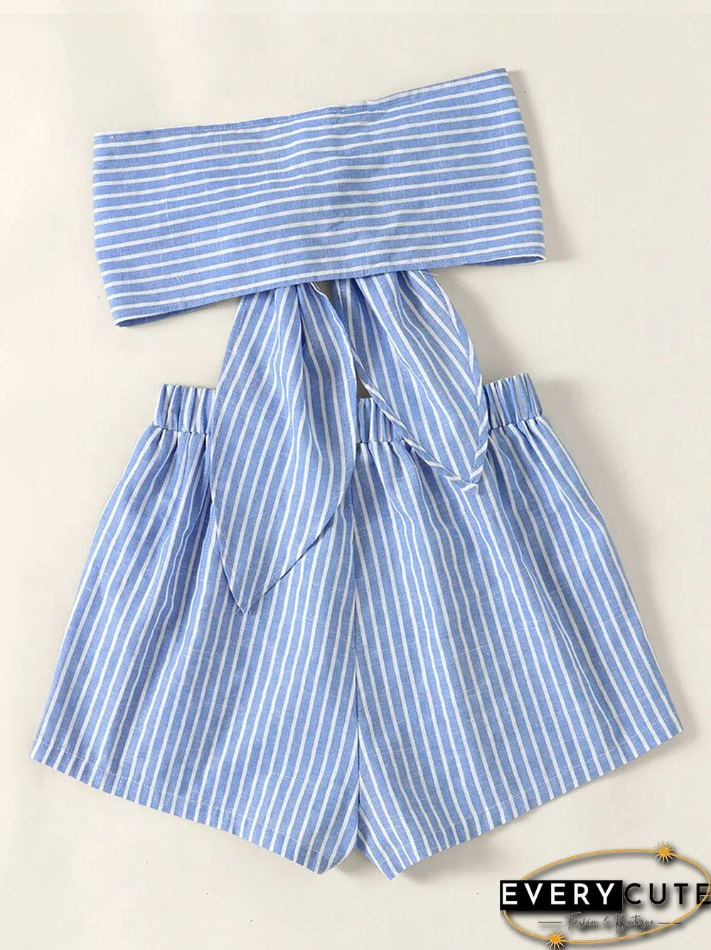 Selfsow Blue And White Stripe Tie Front Tube Pocket Two Pieces Suit