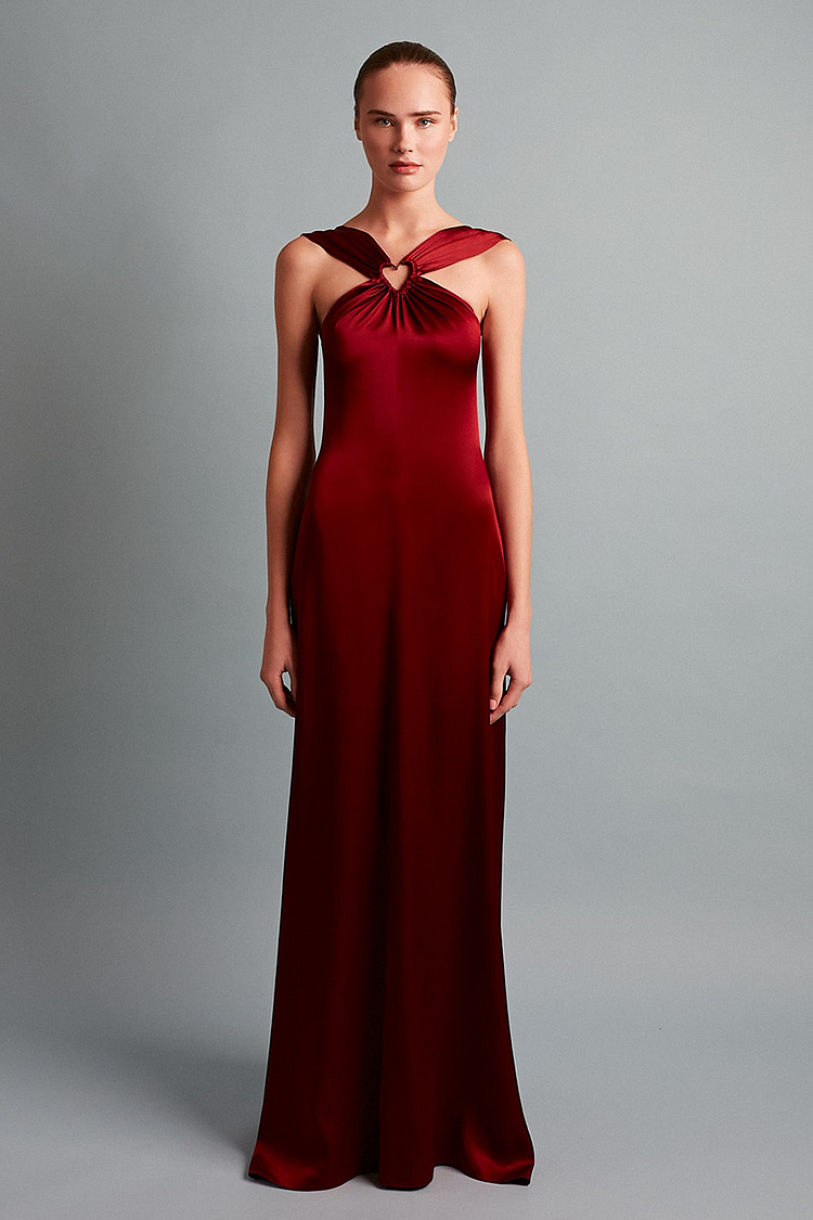 Sleeveless Heart Cutout Solid Color Gowns Maxi Dresses-Red [Pre Order]