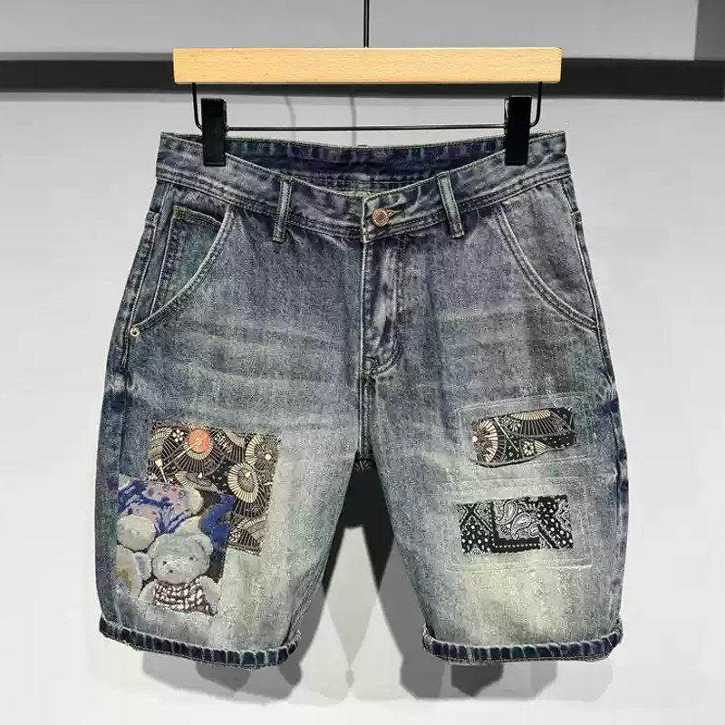 Men's Vintage Embroidered Denim Shorts
