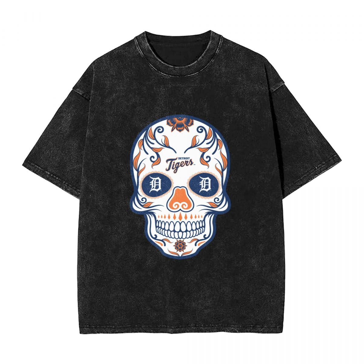 Detroit Tigers Skull Washed Oversized Vintage Men's T-Shirt