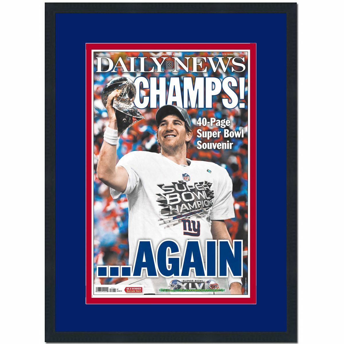 Framed New York Daily News Giants Super Bowl XLVI 46 Newspaper Cover 17x27 Photo Poster painting