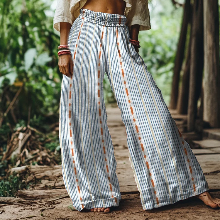 Vintage Stripe Art Print Loose Wide Leg Pants