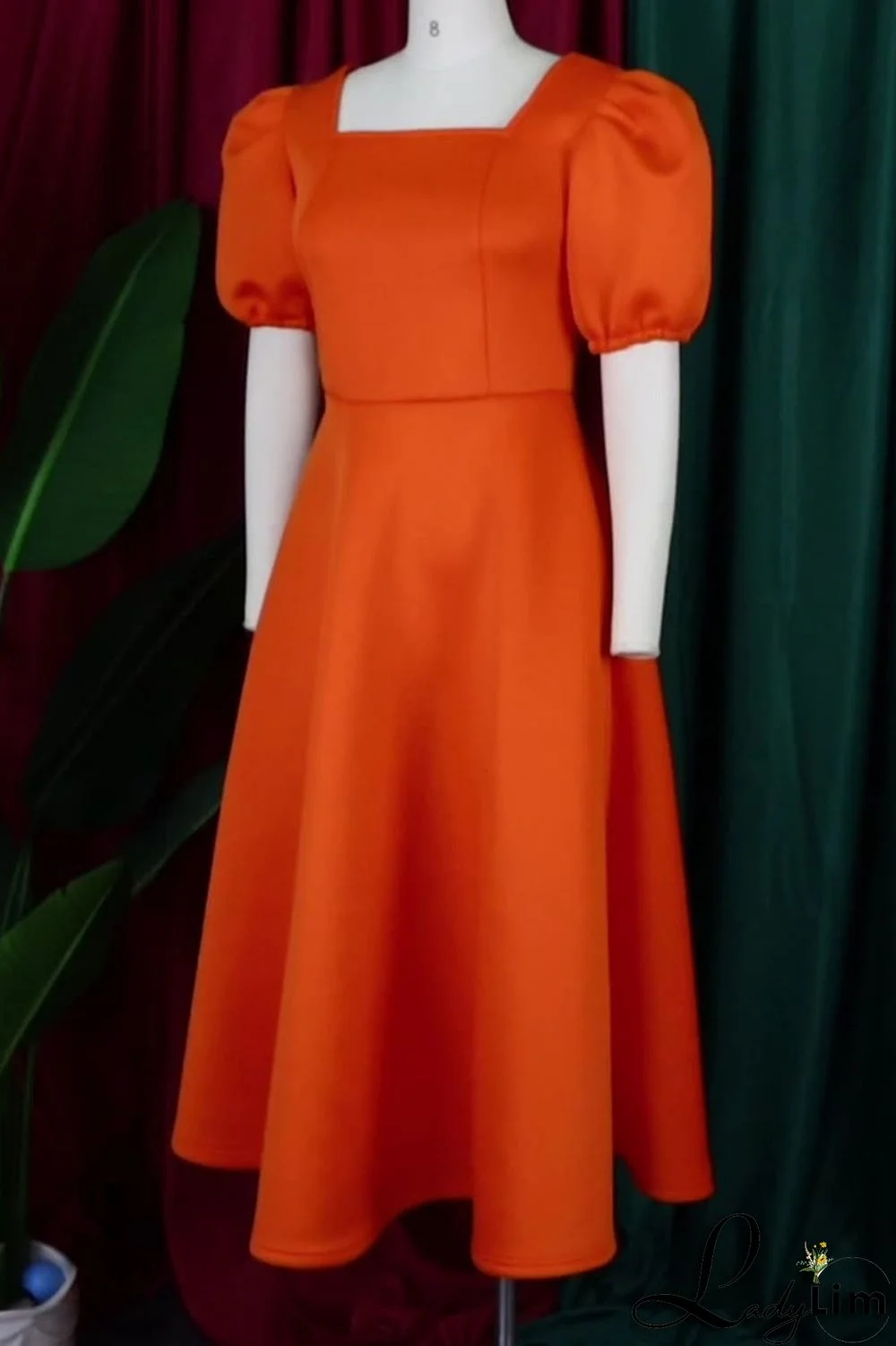 Yellow Elegant Solid Patchwork Square Collar Evening Dress Dresses