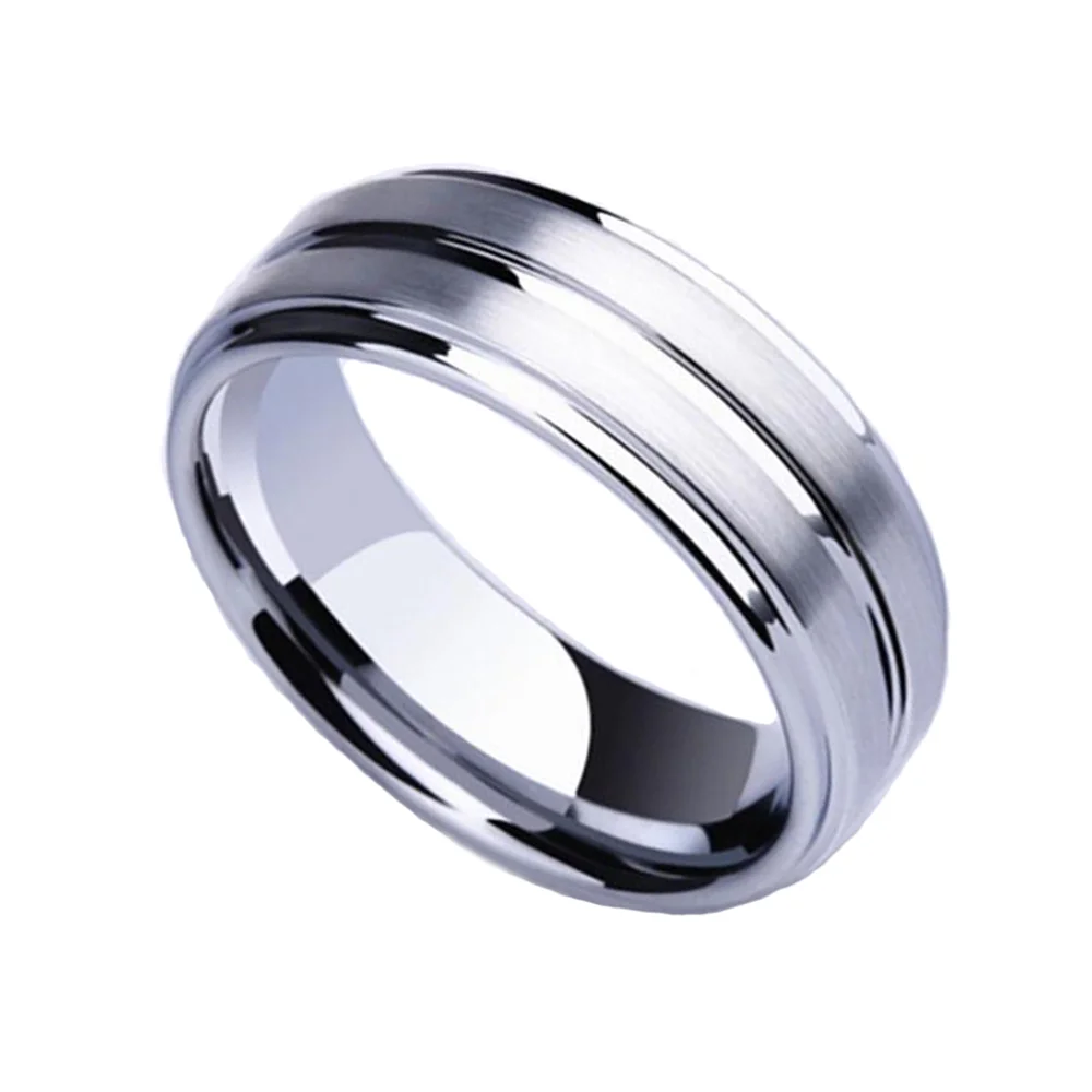 6MM 8MM Tungsten Brushed Mens Wedding Bands Middle Groove High Polished Comfort