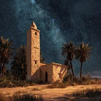 Desert Oasis Mosque at Night - Diamond Painting