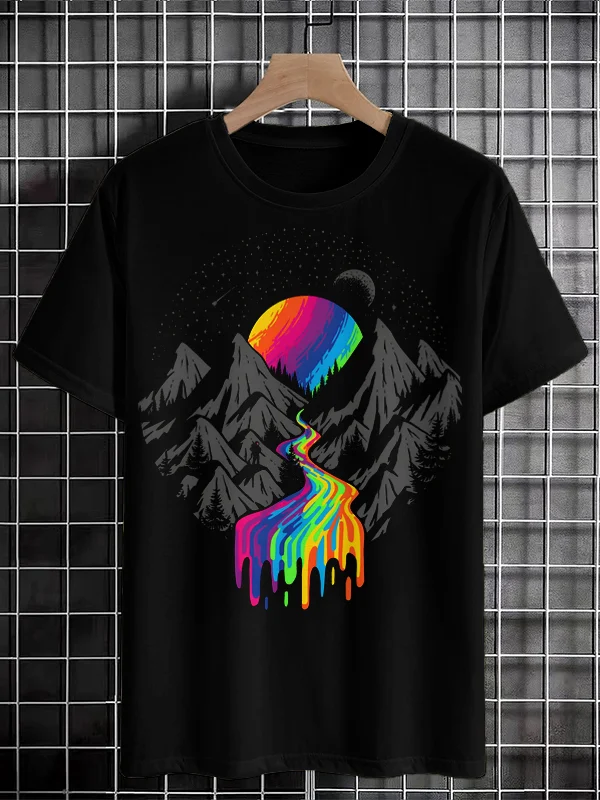 Men's Cosmic River Nature Planet Spectrum Space Print Cotton Casual T-Shirt