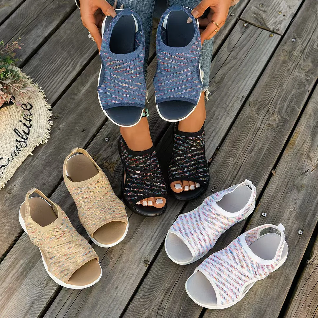 Yyvonne Summer New Large-Size Fashion Thick-Bottomed Flying Weaving Outside Wearing Fish-Mouthed Sandals