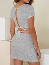 Shiny Short Sleeve Solid Color Two-Piece Skirt Suit