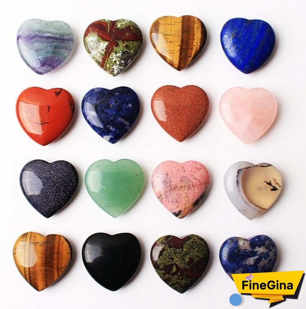 20Pcs/Lots Natural Gem Stone Love Heart Pendant Natural Crystal Stone Heart Shaped For Necklace Reiki Healing Women