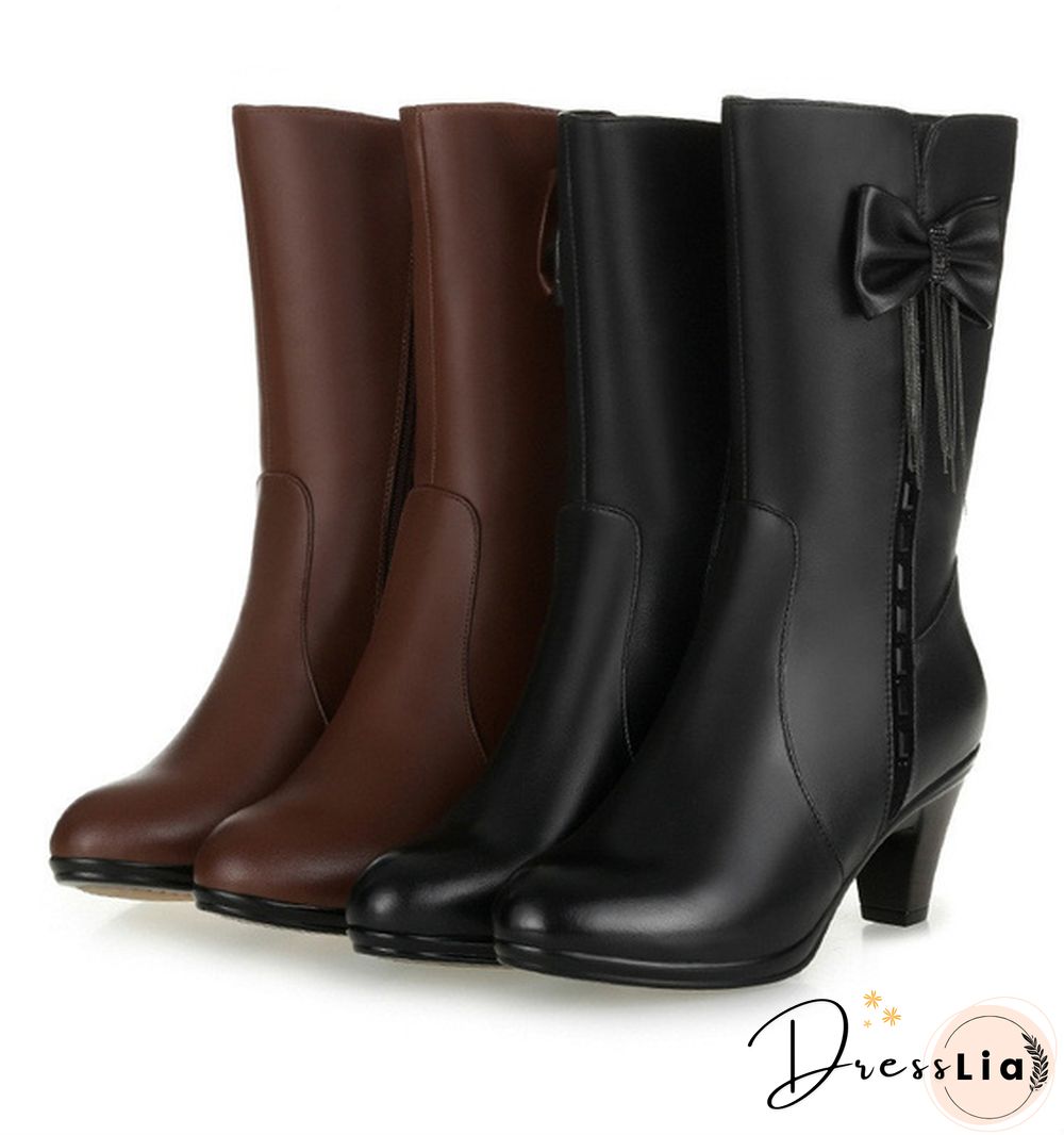 New winter boots, cotton boots, leather boots, leather boots, high-heeled wool boots