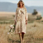Women's Vintage Boho Roses And Birds Art Casual Dress - Image 2