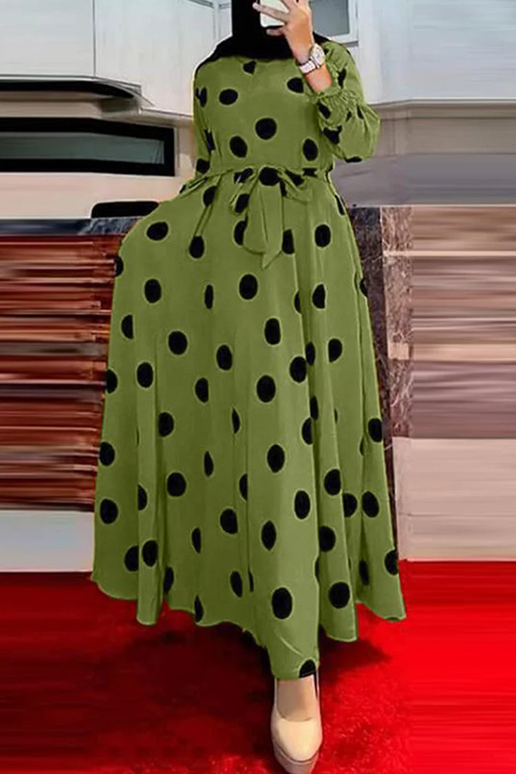 Polka Dot Bow Long Sleeve Maxi Dress