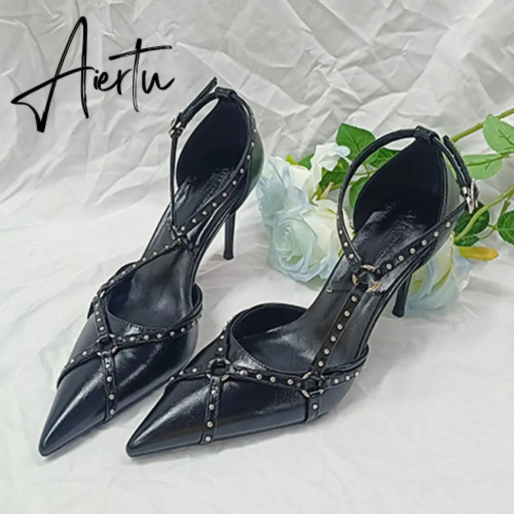 Brand New Design Sexy Party Women's Pumps Pointed Toe Thin High Heels Rivet Shoes For Woman Wedding Luxury Classic Pumps Ladies Aiertu