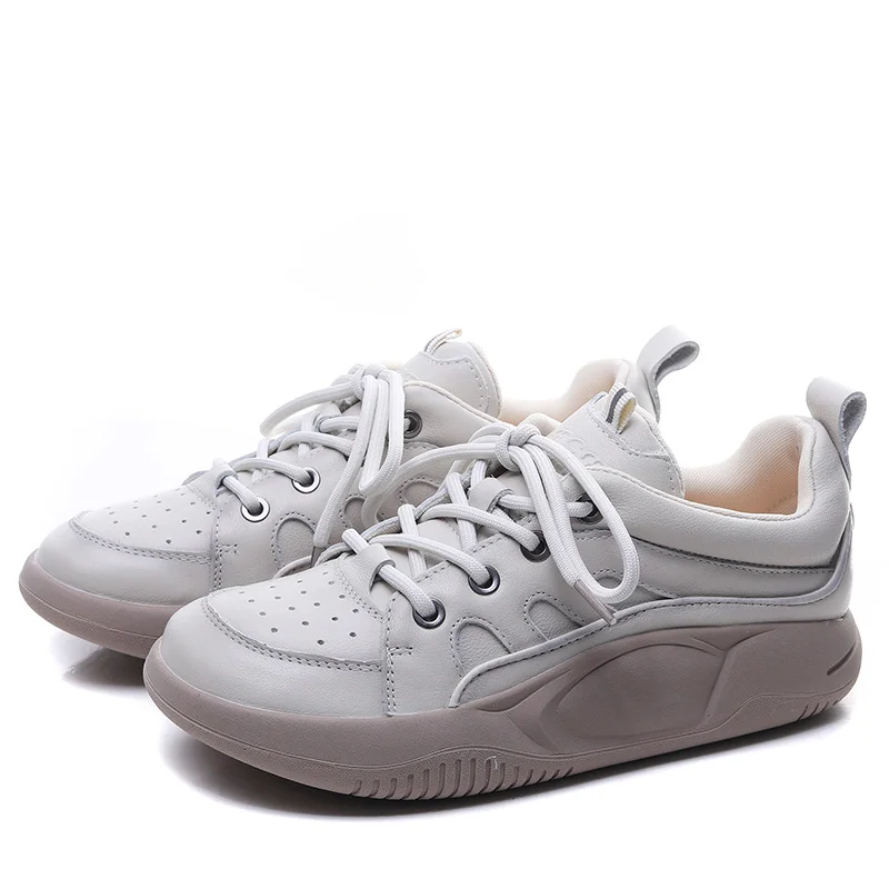 Yyvonne Layer Of Cowhers Casual Lace Handmade Women's Shoes Early Spring New Leather Flat-Solt Sports Wind Soft Sole Single Shoe Doll