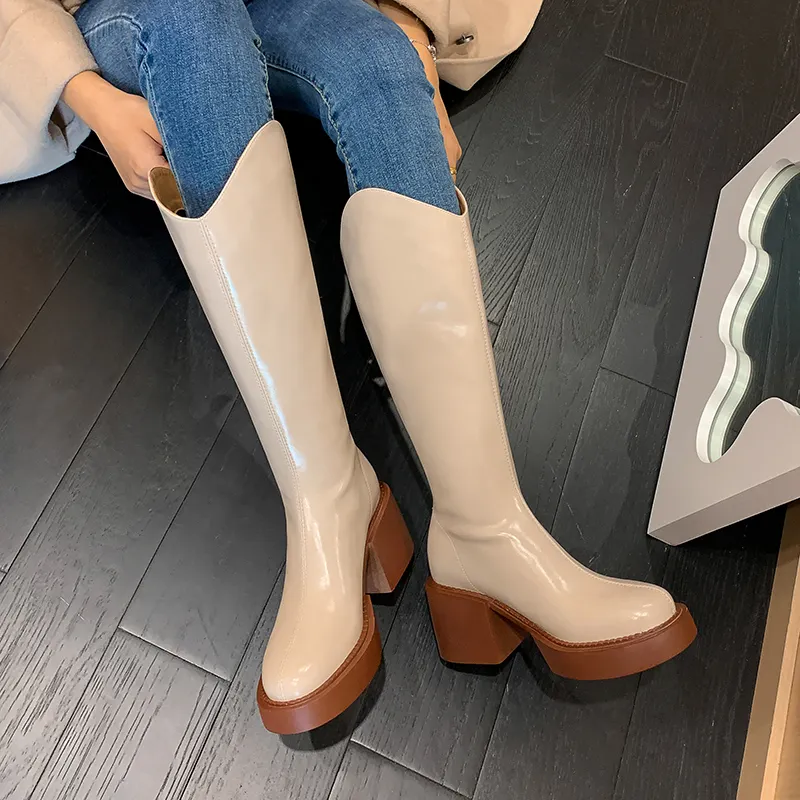 70mm Women Fashion Block Heel Zipper Boots-vocosishoes