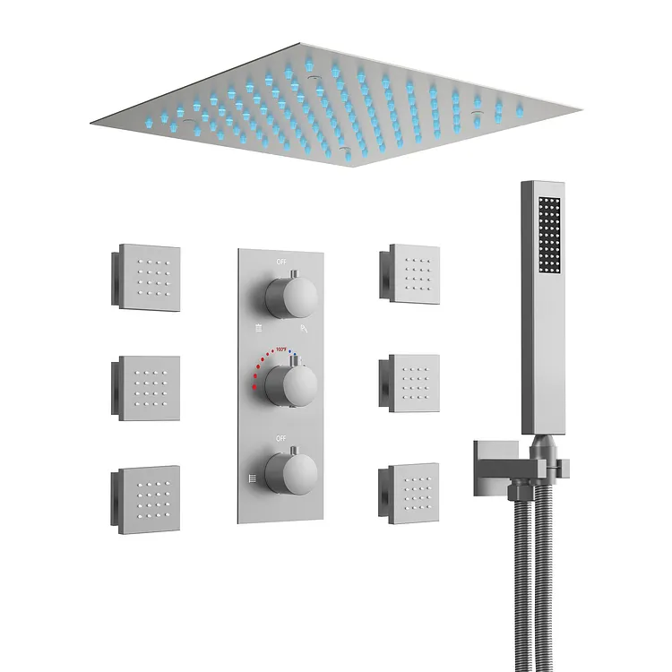 EVERSTEIN 12" Ceiling Mounted Luxury Rainfall Shower System in Brushed Nickel
