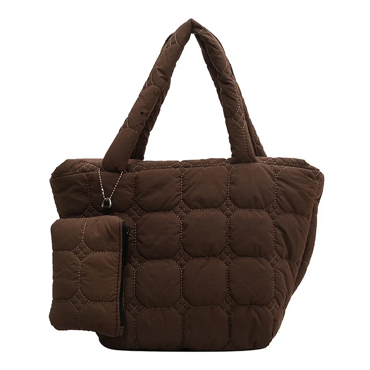 Women Cloud Totebag Large Capacity Puffy Handbag With a Small Hanging Bag(Coffee