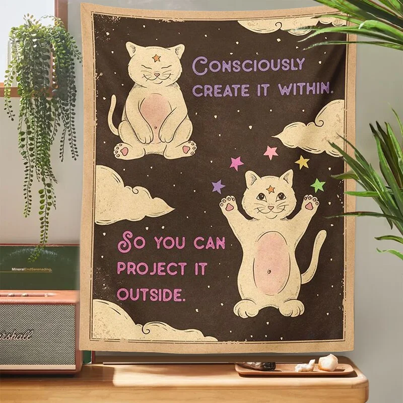 Tarot Cat Tapestry Witchcraft Sun Moon Eternal heart Wall Hanging Bohemian Decoration Home Hippie Mattress Girls Dorm Room Decor