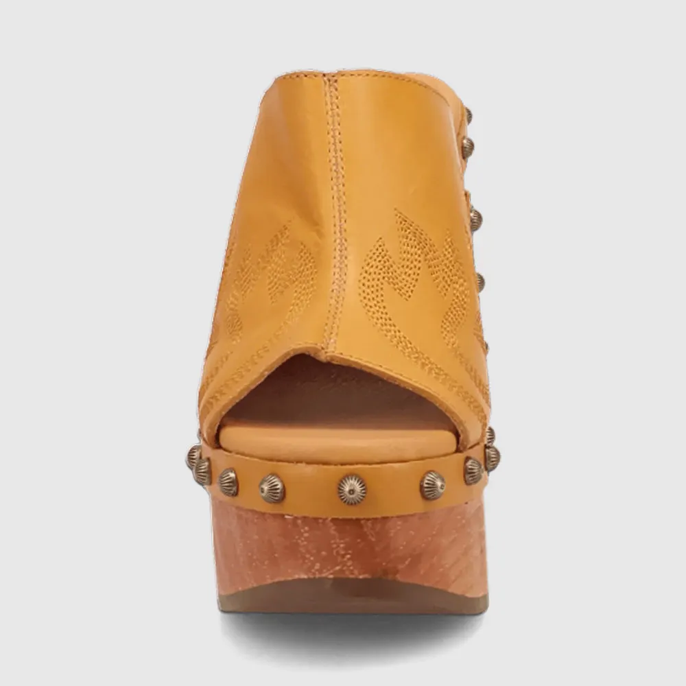 Yellow Faux Leather Peep Toe Embroidered Studded Platform Mules