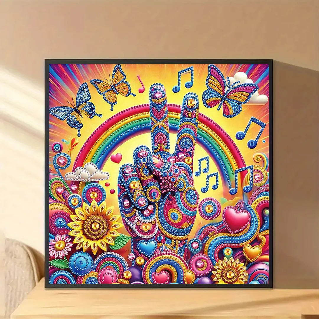 Diamond Painting - Partial Special Shaped Drill - Peace Hand(Canvas|30x30cm)