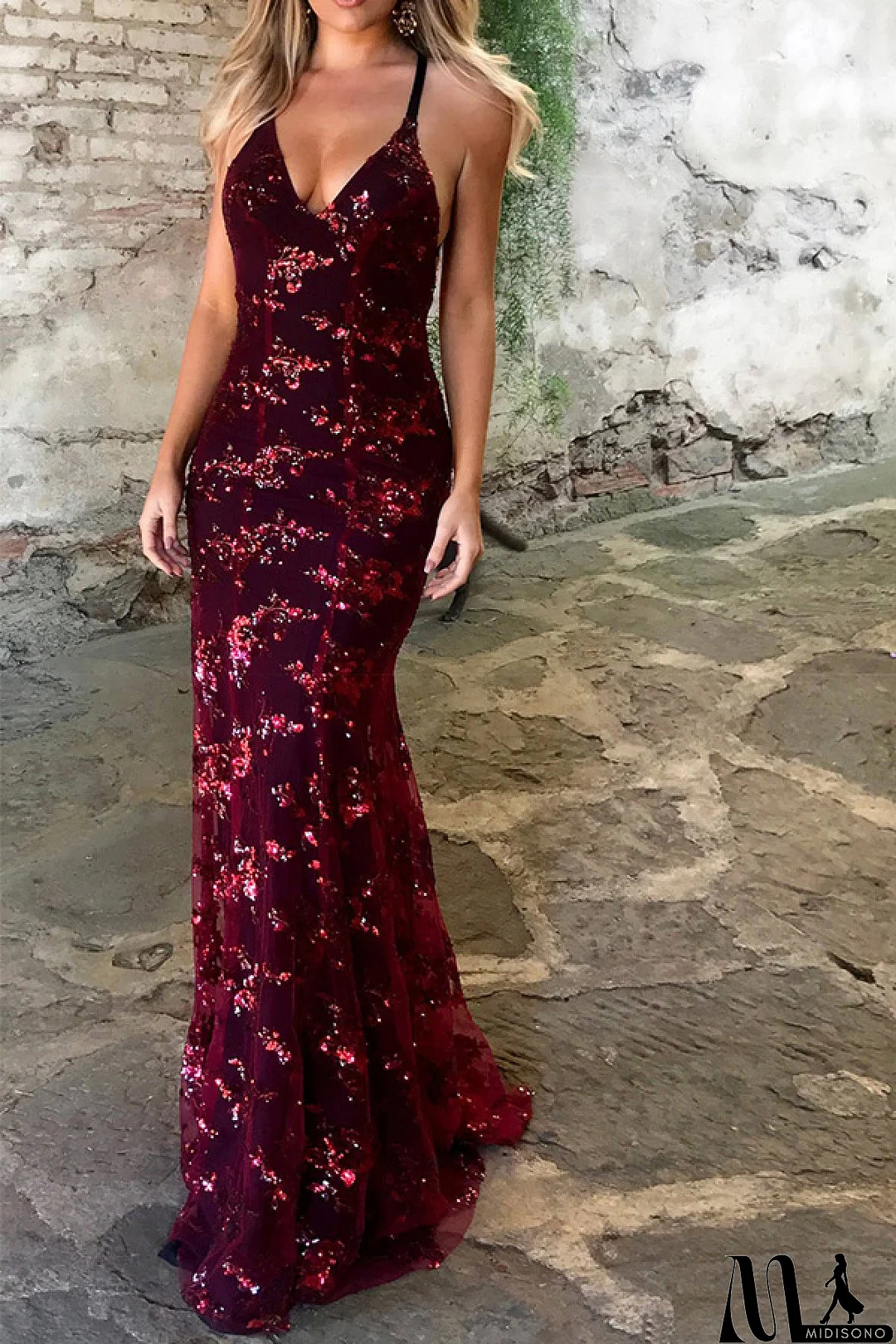 MidiSono - Sexy Silver Mermaid Sparkly Prom Dress