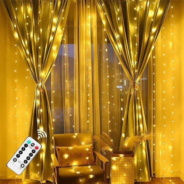 Window Curtain String Lights, 300 LED 8 Lighting Modes Fairy Copper Light with Remote, USB Powered for Christmas Party Wedding Home Decorations - Shop Trendy Women's Fashion | TeeYours