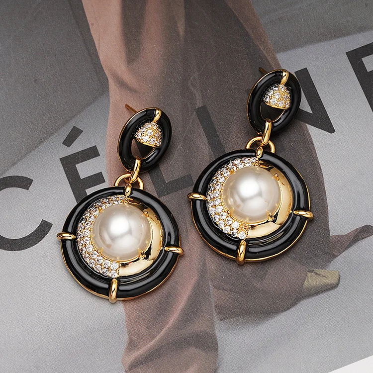 Vintage enamel zircon earrings