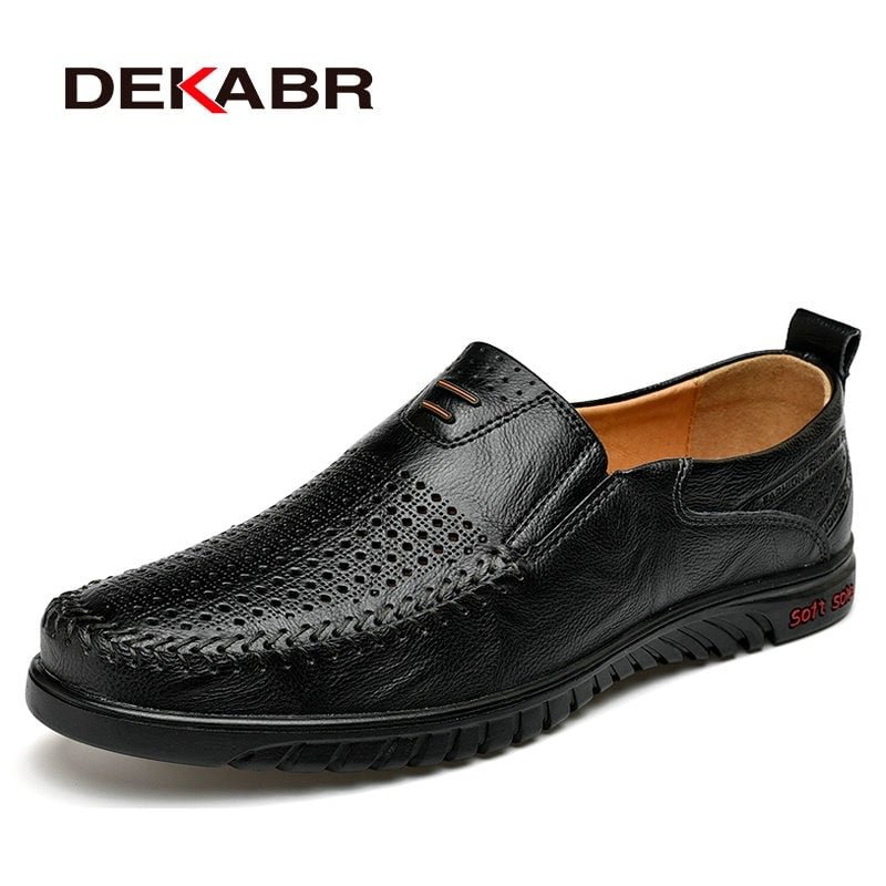 DEKABR Summer Men Shoes Casual Luxury Brand Genuine Leather Mens Loafers Moccasins Italian Breathable Slip on Boat Shoes Size 47