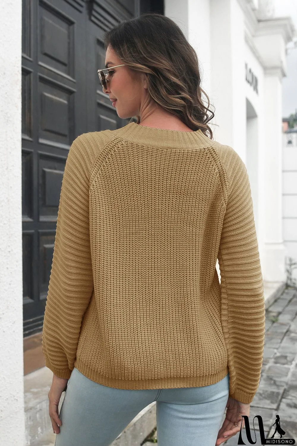 MidiSono - Round Neck Rib-Knit Sweater