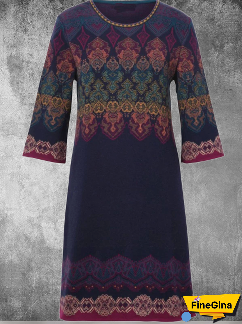 Women Long Sleeve Crew Neck Cotton Knitting Dress