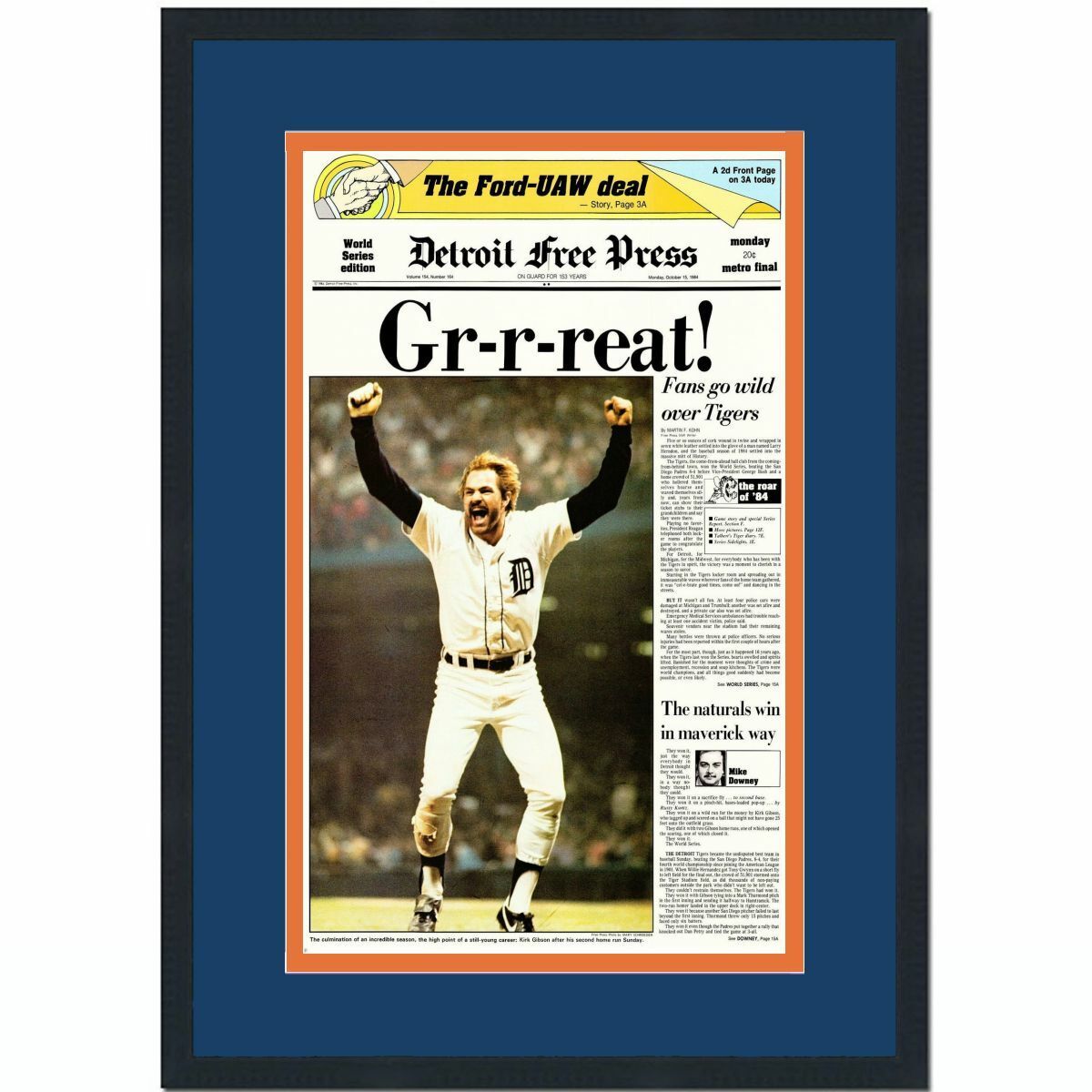 Framed Detroit  Press Tigers Grrreat 1984 World Series Newspaper 17x27 Photo Poster painting