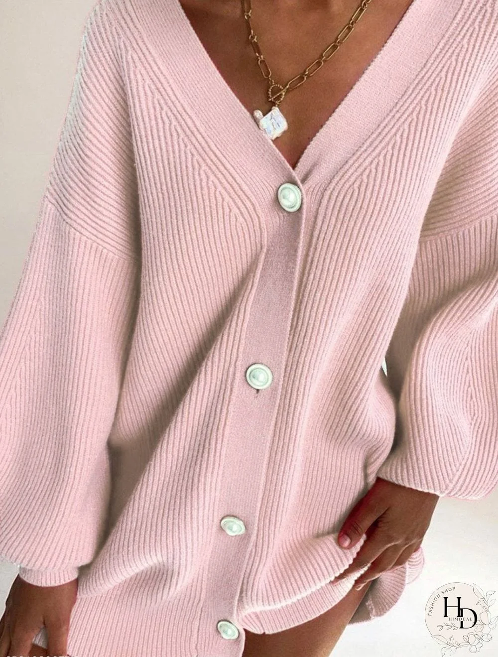 Casual Loose Solid Color Long-sleeved Button Sweater Cardigan